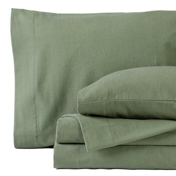 Luxury Portuguese Flannel Sheets | 100% Cotton | Queen Size | Sage Green
