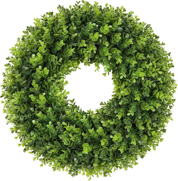 20 Inch Artificial Boxwood Wreath for Front Door, UV Resistant Outdoor Green Wreath, Waterproof Weather Resistant
