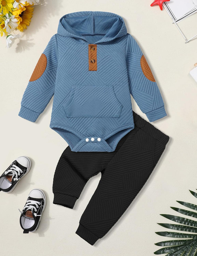 Baby Boy Clothes Colorblocked Long Sleeve Hoodie + Long Pants 2PCS Fall Winter Outfits Set
