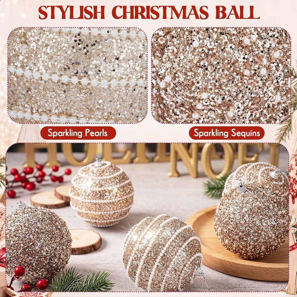 12 Pack 4" Christmas Ball Ornaments Champagne Large Christmas Balls