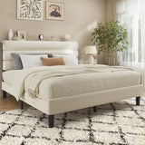 Queen Bed Frame, Platform Bed Frame with Velvet Upholstered Headboard, No Box Spring Needed, Sturdy Metal Support