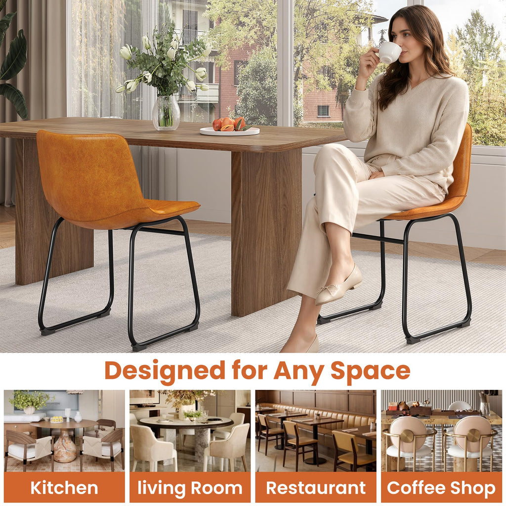 Dining Chairs Set of 2, 18" PU Leather Dinner Chairs, Brown