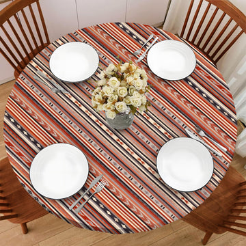 Boho 42 Inch Round Fitted Cloth Tablecloth with Elastic Edged, Waterproof Oil Proof Wipeable Table Cover for Indoor