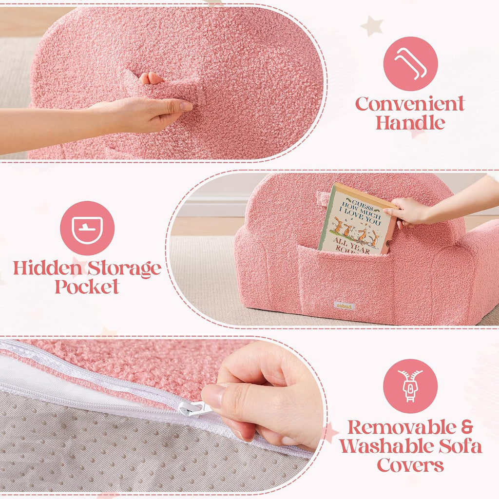 Toddler Chair, Comfy Kids Sofa with Teddy Fleece, High Resilience Sponge, and Hidden Storage Pocket, Toddler Couch