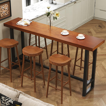 55in Dark Brown Solid Wood Bar Height Pub Table - Built-in Footrest, Solid Wood Top & Sturdy Metal Legs | Counter
