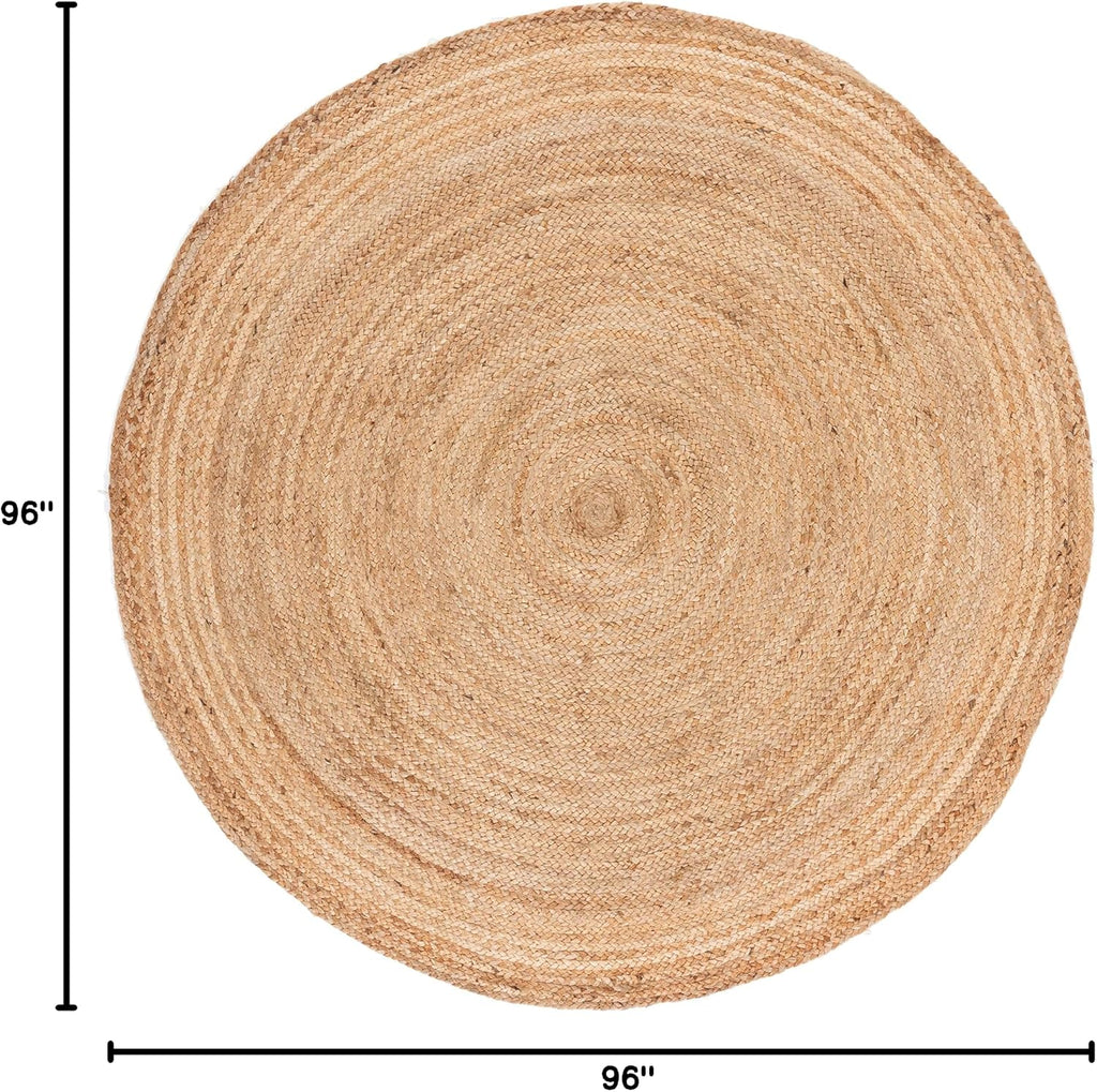 Area Rug Round - Cape Cod Collection- Large - Natural Brown, Handmade Braided Flat Weave Jute (CAP252A)