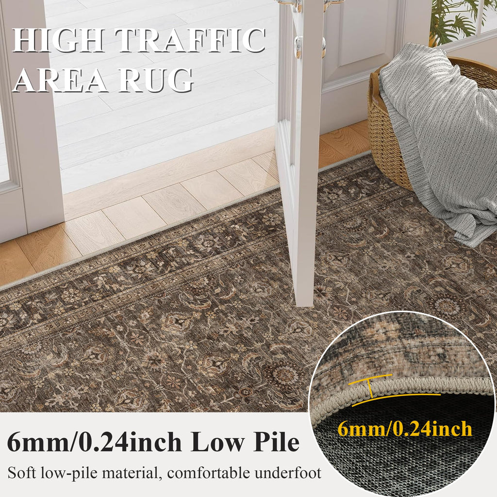 2'6"x8' Brown Vintage Boho Runner Rug Washable Non Slip Hallway Rug