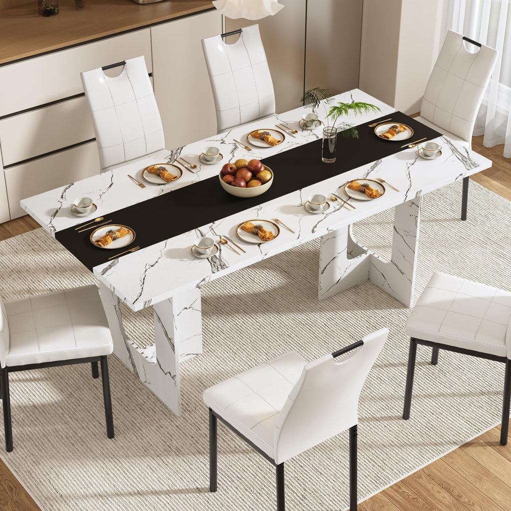 7 Pieces Dining Table & Chairs Set for 4-8 People, 71 Inch Kitchen Table with 6 Chairs, Rectangle Dining Table with