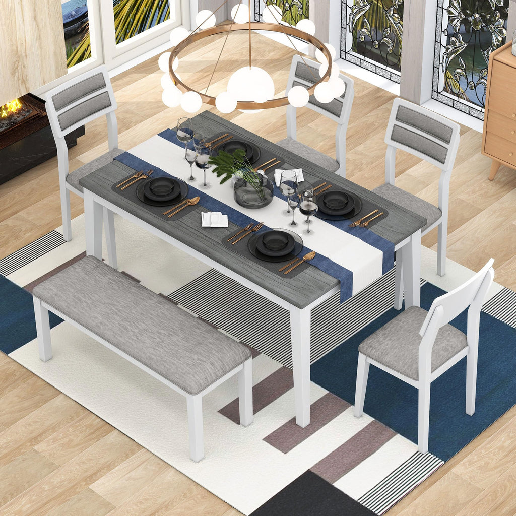 Kitchen Dining Table Set for 6, Classic and Traditional Style 6 Piece Kitchen Dining Table Set, 4 Upholstered Chairs