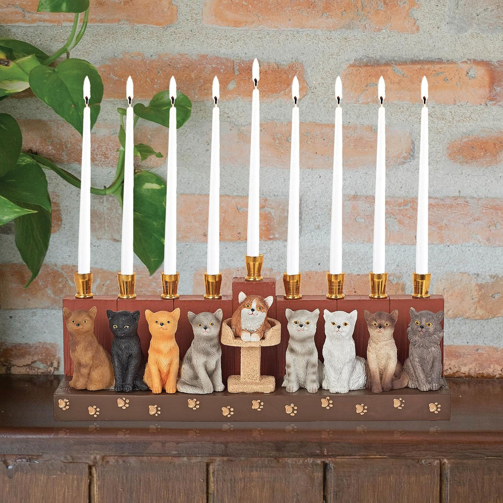 Hanukka Cat - 3D Sculptured Cats and Paw Prints on Menorahs Base Cats Themed Children Teens or Adults Collectible