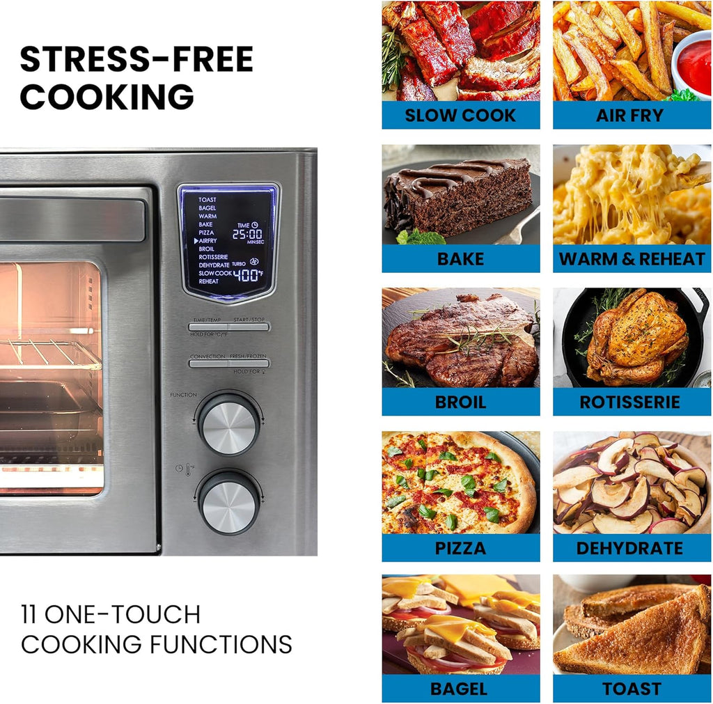 Digital 11-In-1 Air Fryer Toaster Oven Combo 26 Qt Convection Rotisserie Dehydrator Bake Broil 1800 Watts