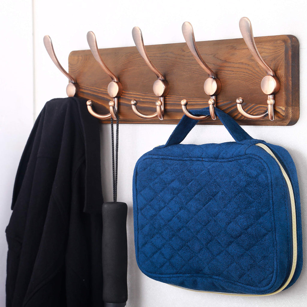 Rustic Pine Wood Wall Coat Rack with 5 Triple Hooks, 16" Stud Spacing, Farmhouse Wall Mounted Coat Rack for Hanging