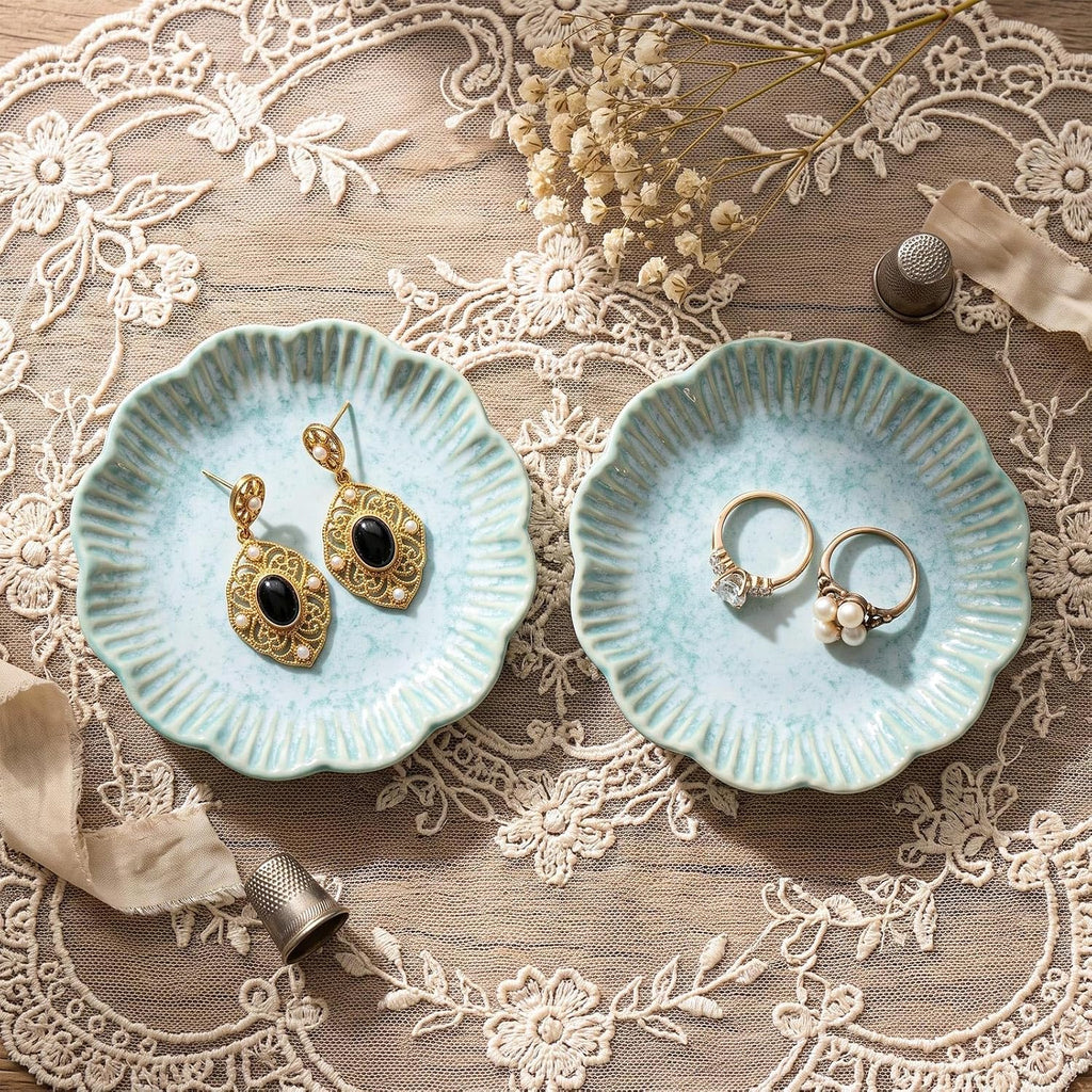 Ceramic Jewelry Dish Bulk Trinket Jewelry Tray Lotus Leaf Small Ring Dish Organizer for Necklace Earrings Rings - Set of 8