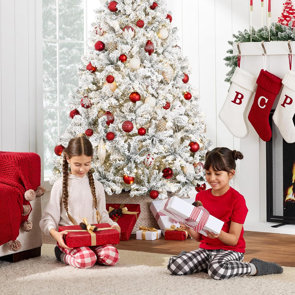 Pre-Lit White Christmas Tree, Artificial Snow Flocked Full Fir Tree, Holiday Decoration w/ 550 Lights, 1,346