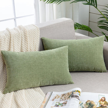 Lumbar Decorative Rectangle Throw Pillow Covers 12"x20" Inch Set of 2, Super Soft Chenille Throw Pillowcase for Sofa