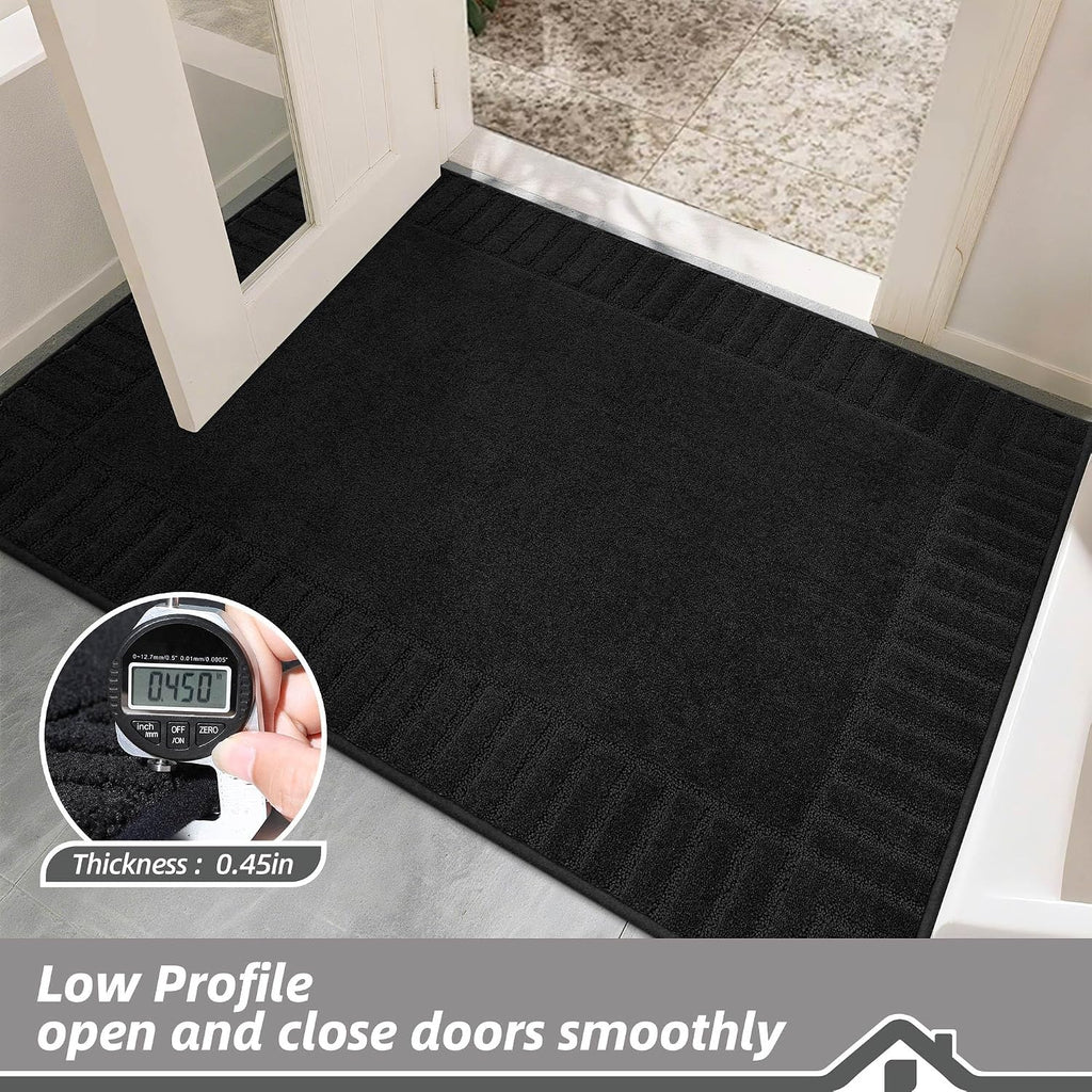 Door Mat 24" x 36" Non Slip Washable Dirt Trapper Floor Mat, Black | Non-Slip Washable Doormat Welcome Mat, Absorbent