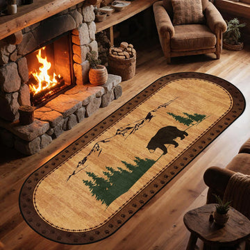 Bear Runner Rug 2x6 Oval, Rustic Cab Rug, Washable Non Slip