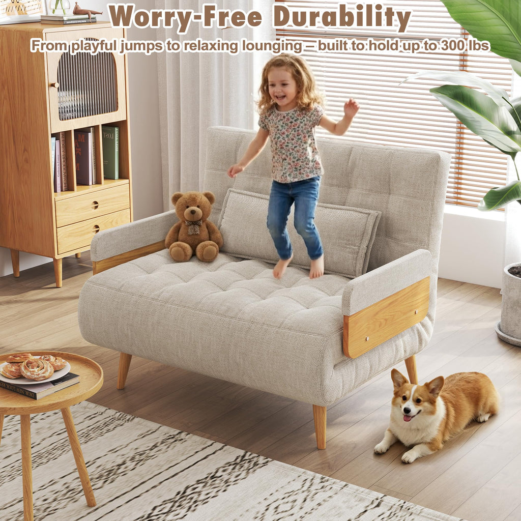 Convertible Sofa Chair Bed, 28" Mid-Century Sleeper for Adults