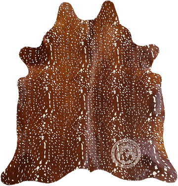 100% Genuine Deer Print Cowhide Rug - Modern Style Animal Skin Rug & Floor Carpet & More - Large (6x6-7ft)