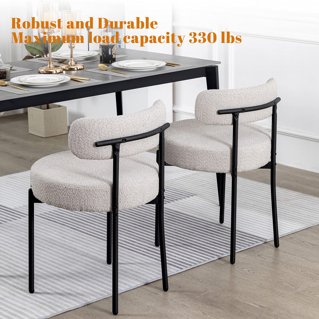 Boucle Set of 2, Upholstered Dining Room Chairs Grey