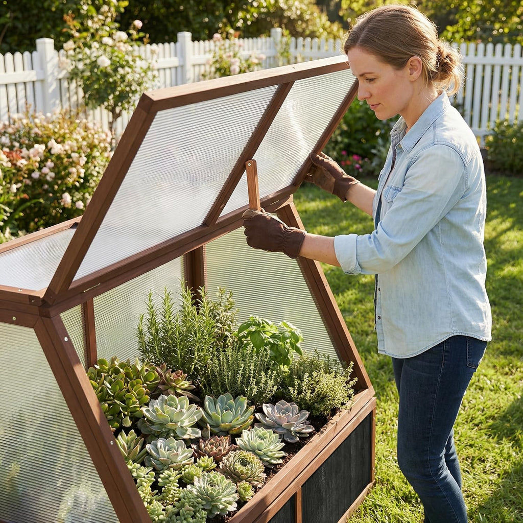 Wooden Cold Frame Greenhouse, Garden Solid Wood Greenhouse Cabinet with Transparent Flip, Raised Flower Plants Shelf