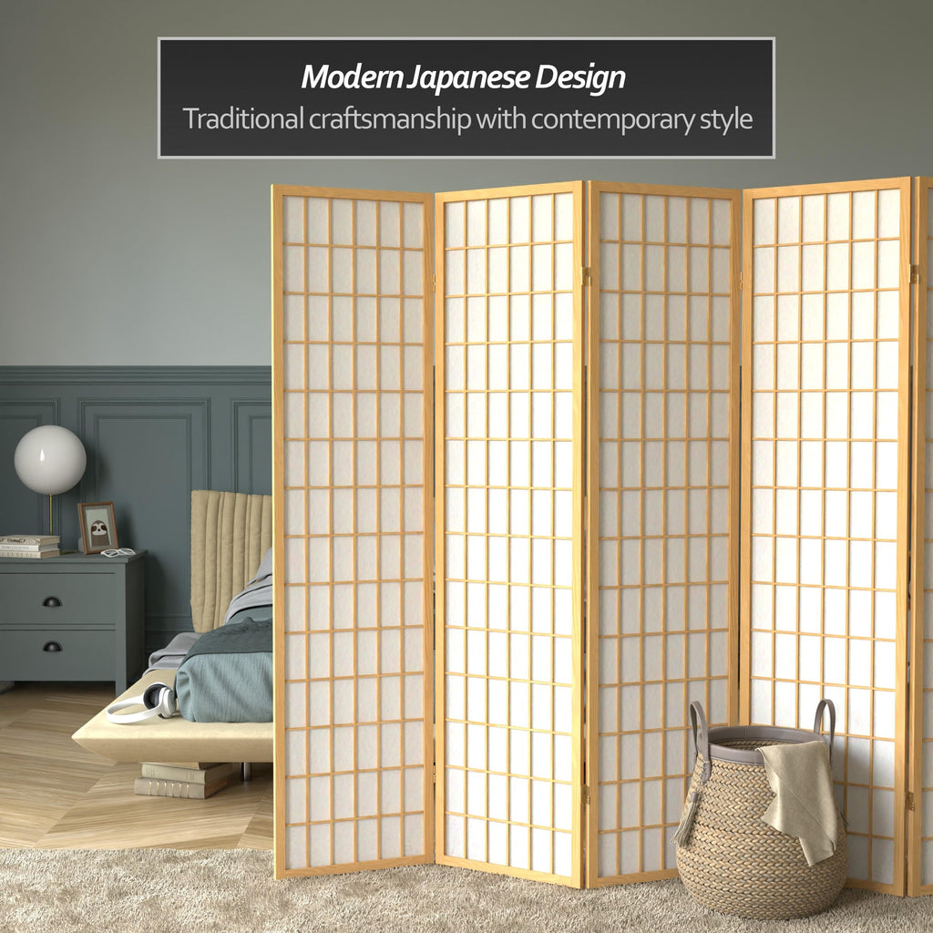 6 ft. Tall Window Pane Shoji Screen - Natural - 6 Panels