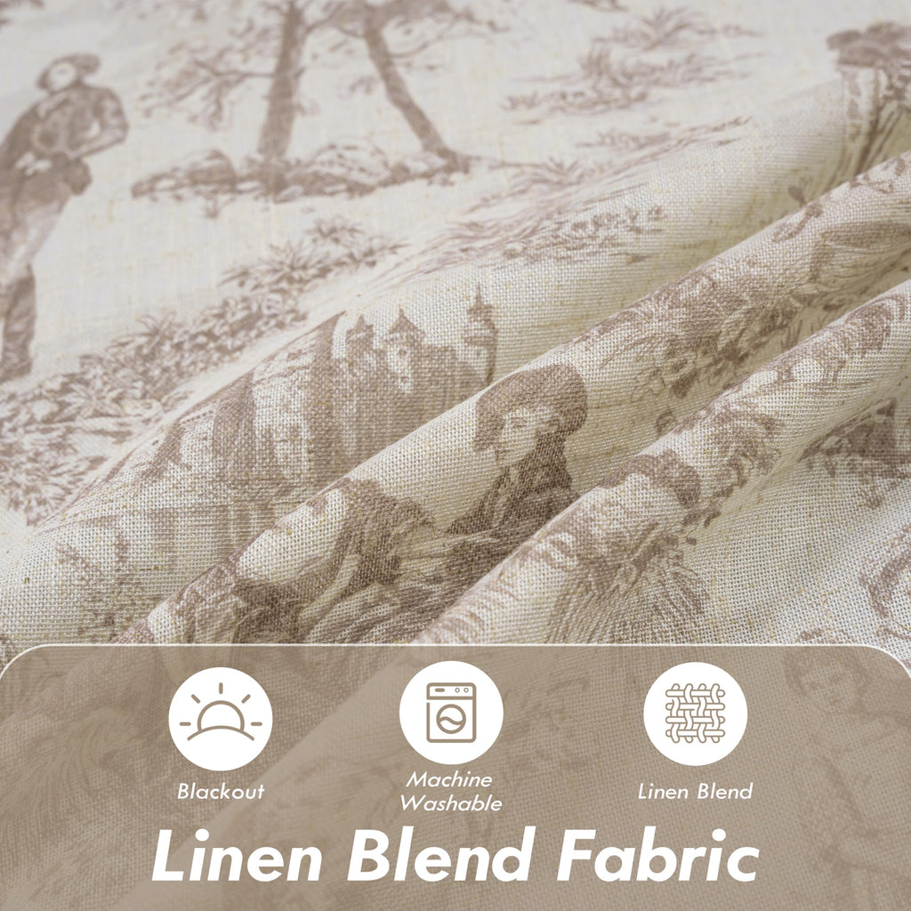 100% Blackout Curtains Toile Linen Back Tab, W52xL84, Beige