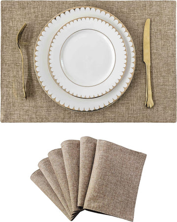 Cotton Linen Placemats Heat Resistant Textured Place mats Washable Cloth Placemats Dining Table, Natural - Set of 6