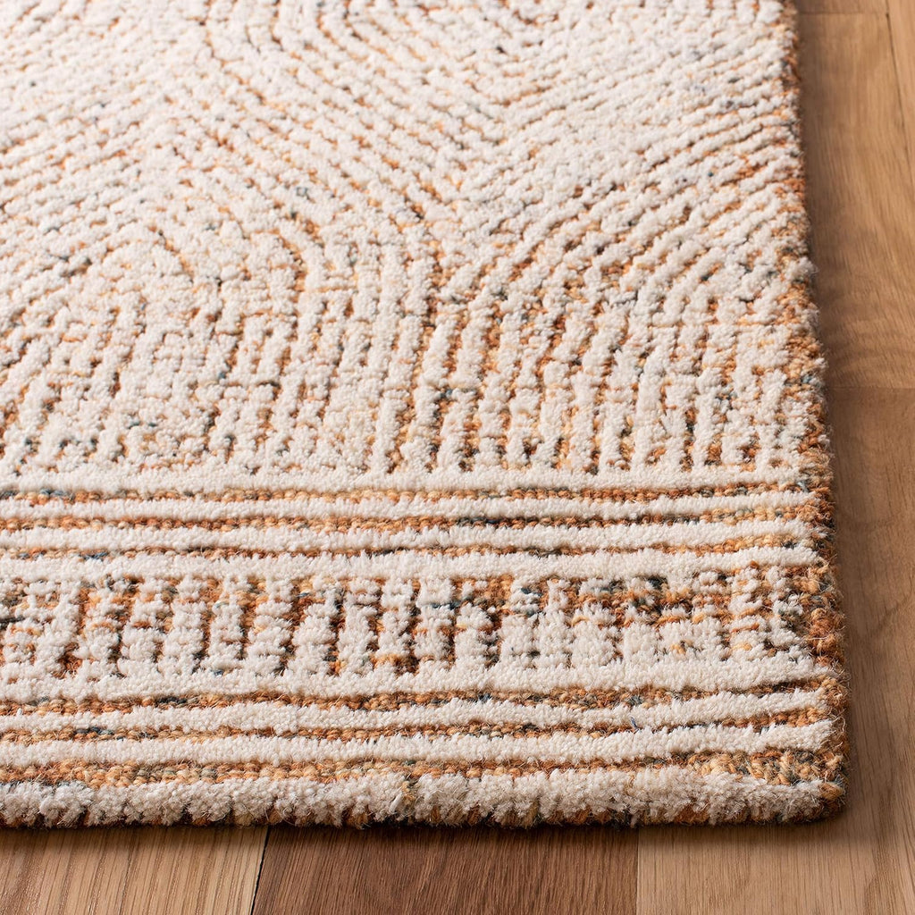 Abstract Area Rug - 10' x 14', Ivory & Rust, Handmade Wool