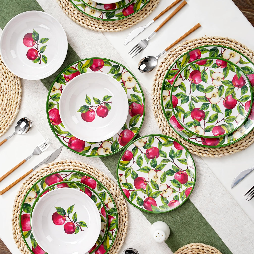 Dinnerware Sets - 12pcs Melamine Plates and Bowls (Apple Design)