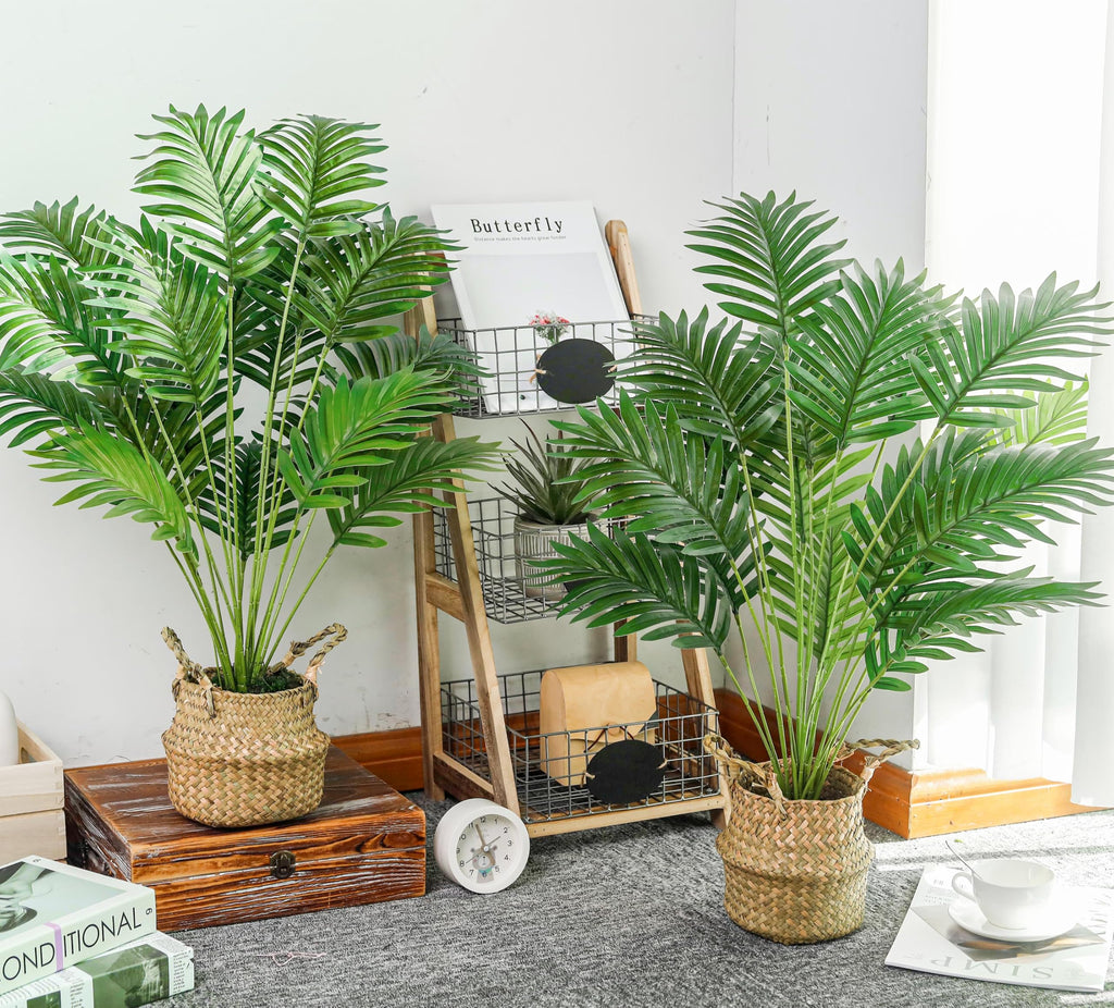 2Pcs 28" Fake Palm Trees, Artificial Floor Plants in Woven Baskets