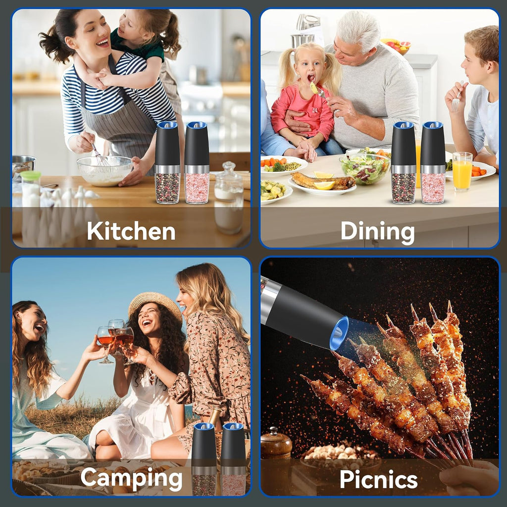 Battery Operated Gravity Salt And Pepper Grinder Set, (Black) - Set of 2