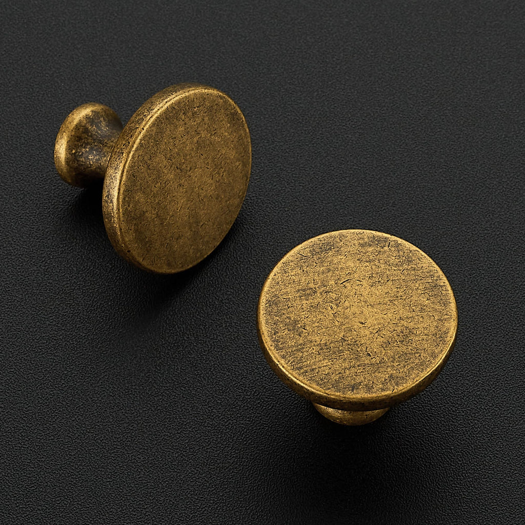 Antique Brass Round Kitchen Cabinet Knobs Pulls 1-1/4 Inch 10 Pack