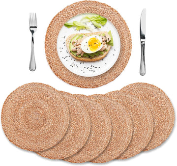 Natural Jute Placemats Set of 6, Round Woven Table Mats, 13 Inch Rattan Charger Plates for Dinner, Boho Farmhouse