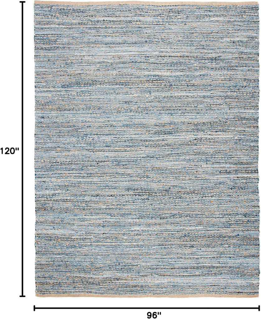 Area Rug - Cape Cod Collection - Large - Natural & Blue, Handmade Flat Weave Braided Jute, Ideal, Dining Space