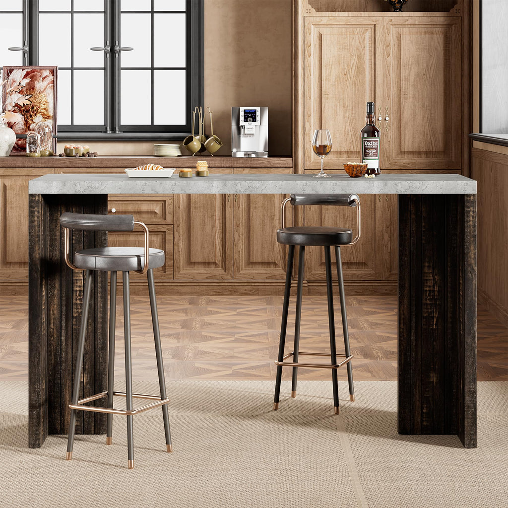 Bar Table for 4-6 People - 55" Long Counter Height Pub with Extra Thickened Tabletop, Modern Rectangular Home Bar