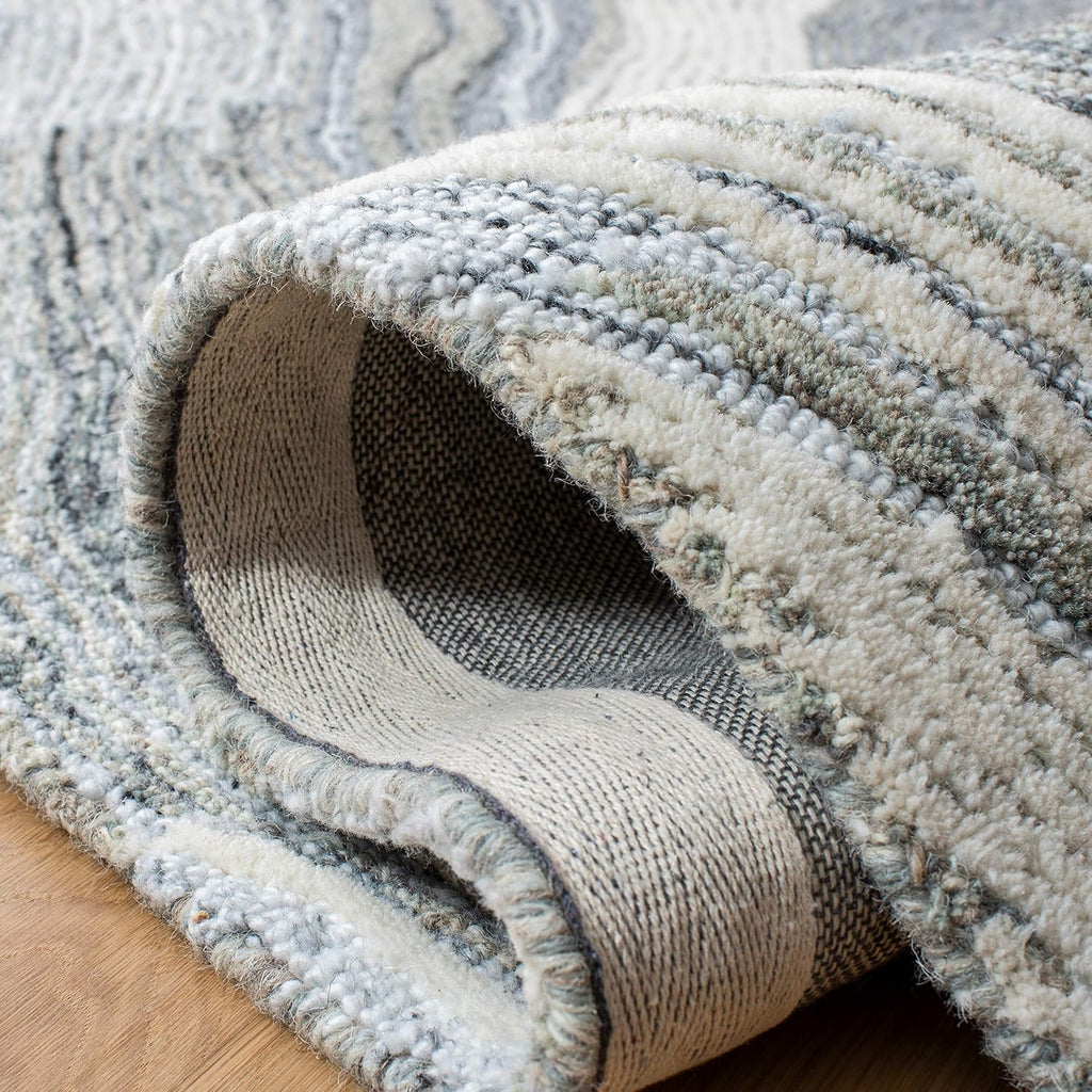 Fifth Avenue Area Rug - 10' x 14', Grey & Ivory, Handmade Mid-Century Modern Abstract New Zealand Wool