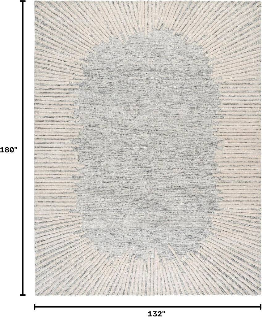 Abstract Collection Area Rug - 11' x 15', Grey & Ivory, Handmade Wool, Ideal for The Living Room, Dining, Bedroom