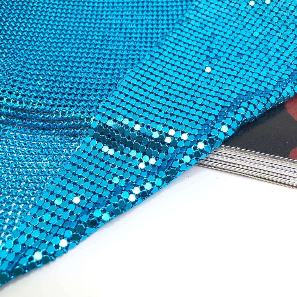 Sapphire Sparkly Metal Mesh Fabric Chainmail Jewelry Metallic Cloth Sequined Craft Fabric Cuttable for Performance