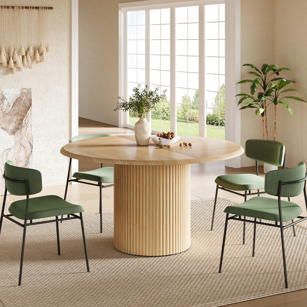 47 Inches Round Dining Table for 4, Farmhouse Natural Wooden Dining Room Table with Heavy Duty Fluted Pedestal, Large