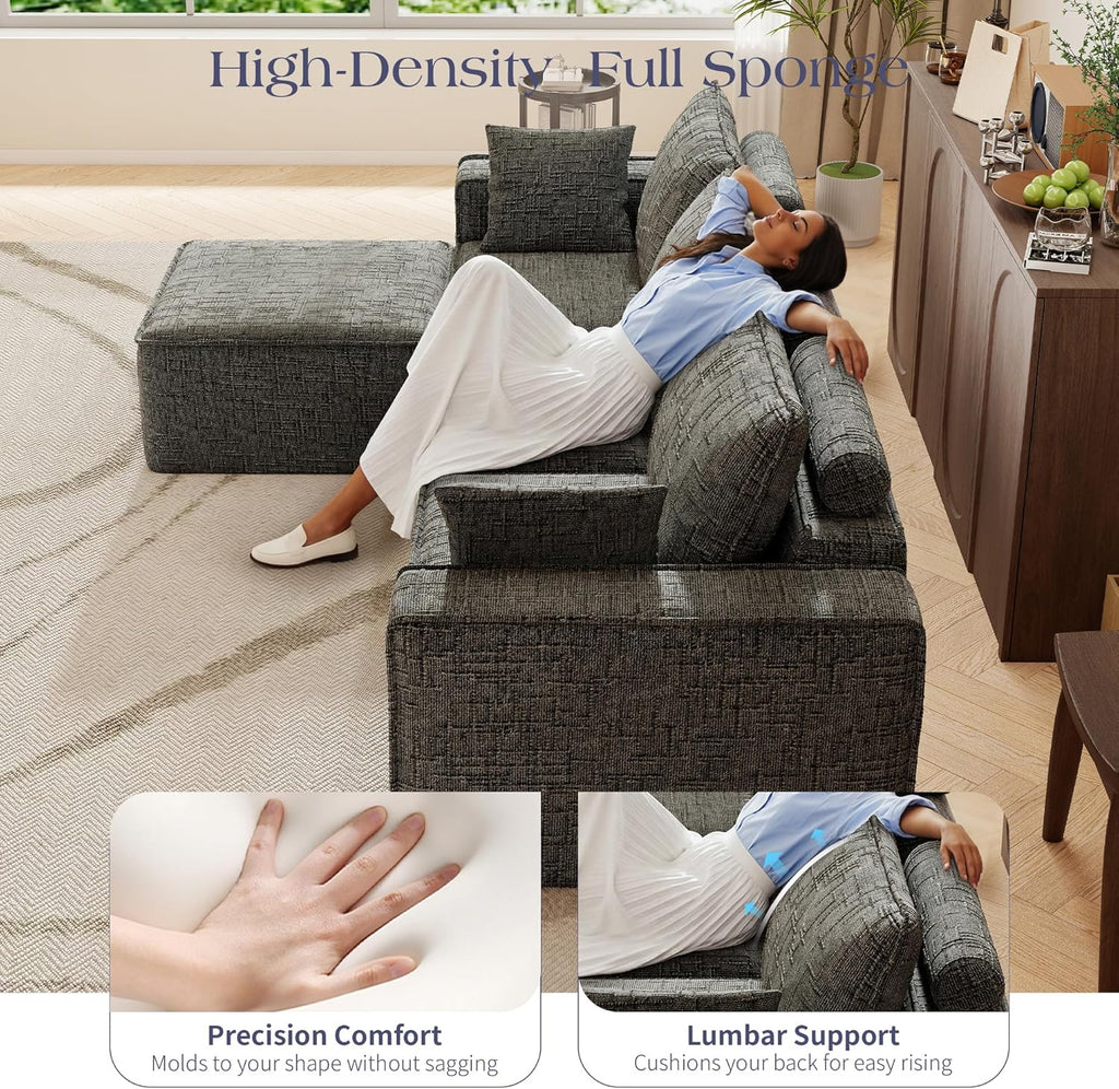 145.6” L Shaped Boneless Couches for Living Room, Modular Sofa Memory Foam