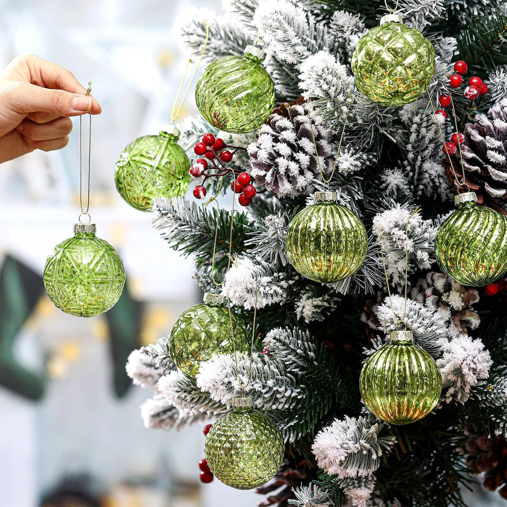Christmas Lime Green Glass Ball Ornaments, Tree Decoration - Set of 12