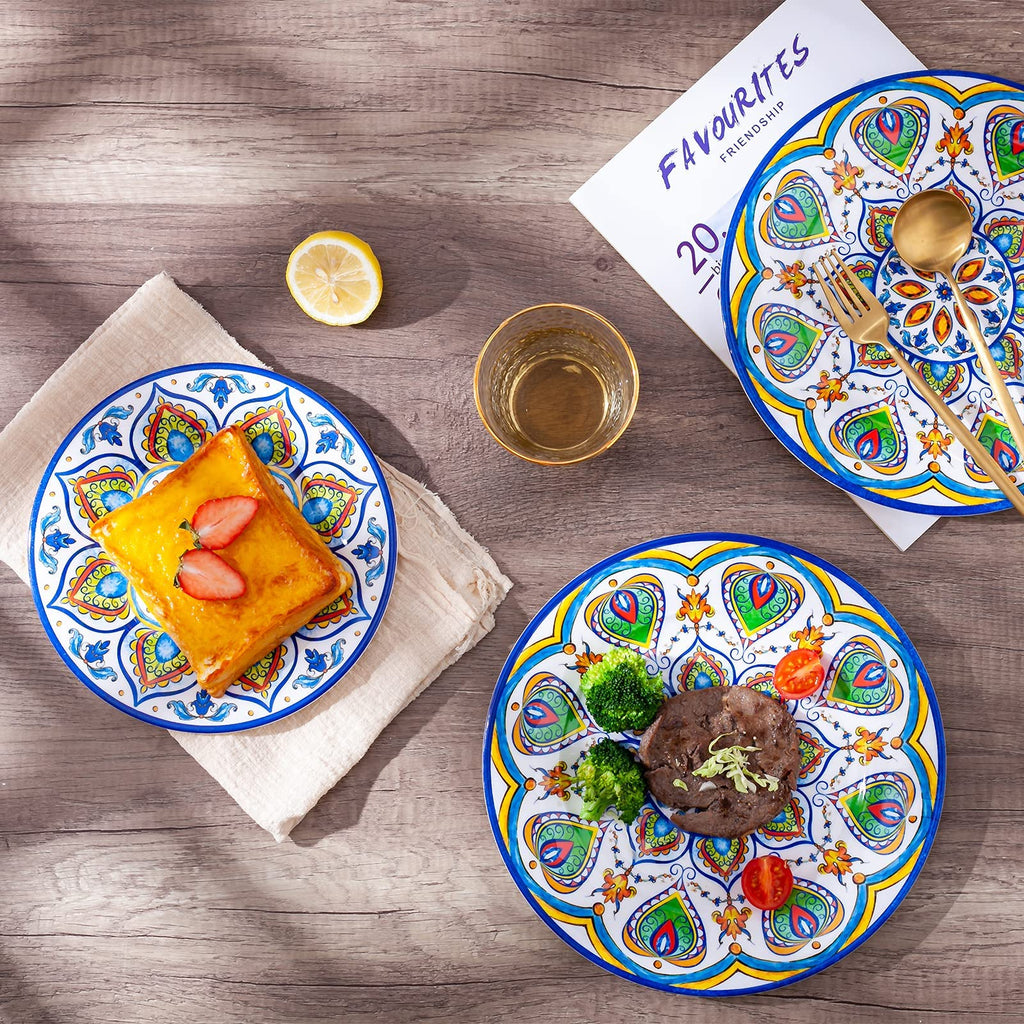 Melamine Dinnerware Set, 12 Pcs Dinner Plates Bowls Sets for Indoor and Outdoor Use, Durable Unbreakable Dishes Sets