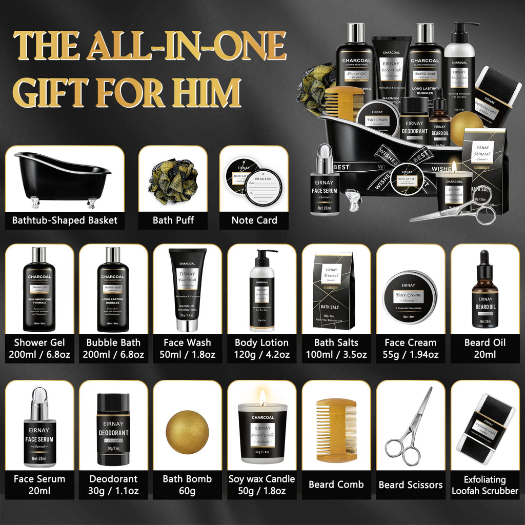 Spa Gifts for Men, Charcoal Bath and Beard Grooming Kit