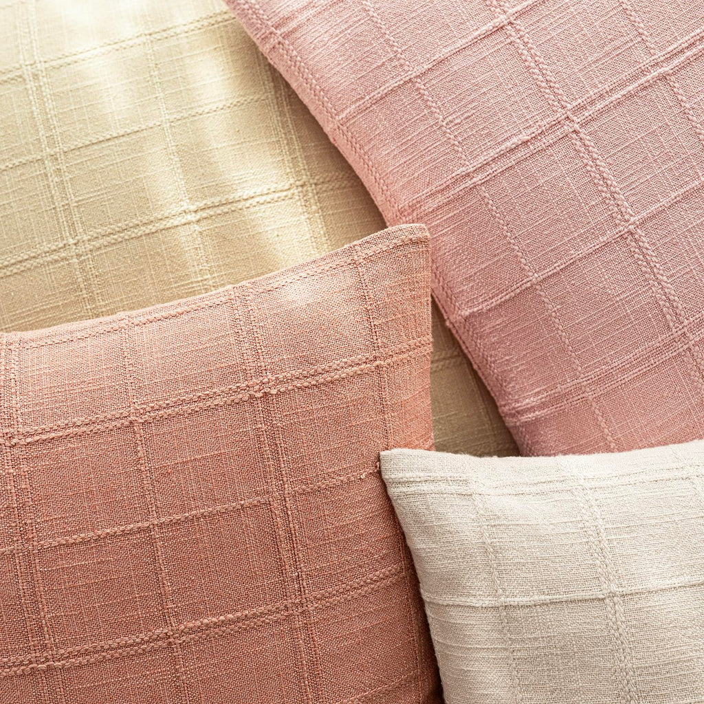 Boho Linen Check Decorative Throw Pillow Covers 22×22 Coral Pink