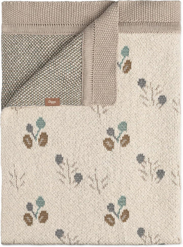 100% Organic Cotton Knit Baby Blanket with Poppy Design, Soft Reversible Stroller and Crib Blanket, Gender Neutral