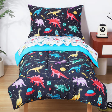 Toddler Bedding Set, Toddler Bed Comforter Sets for Girls, Toddler Bed Set, Space Dinosaur Printed