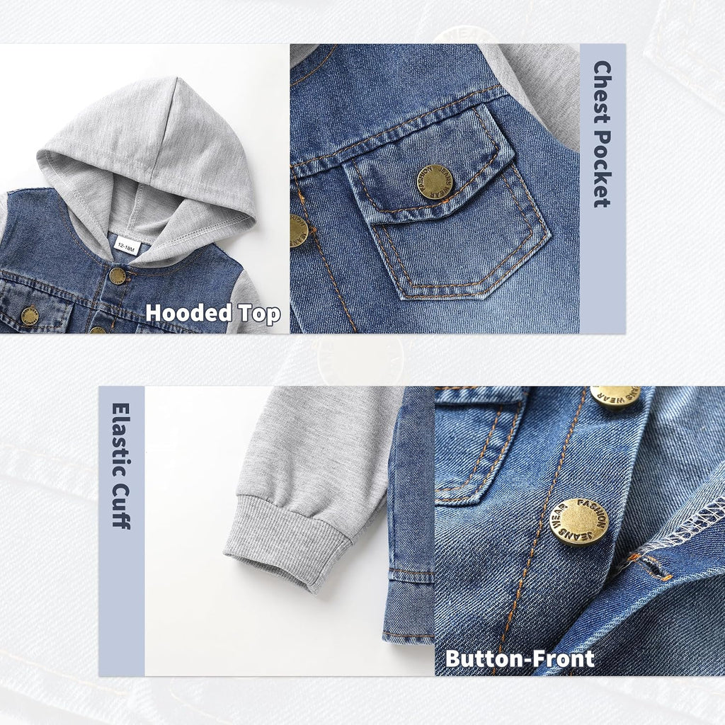 Toddler Jean Jacket with Hood Denim Outerwear for Girls and Boys
