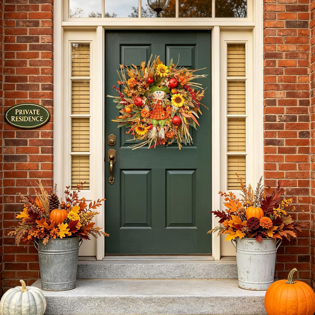 Fall Wreath for Front Door, 24 Inch Autumn Wreath for Front Door