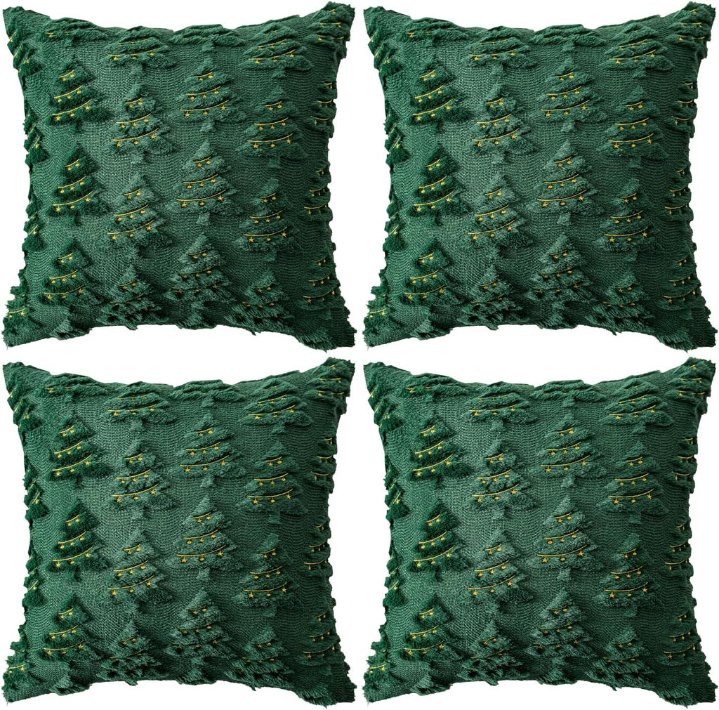 4 Pcs Christmas Throw Pillow Covers 18x18, Soft Faux Fur Pillow Cases Holiday Decorations, Fluffy Plush Accent Couch